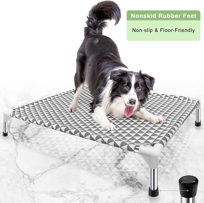 Kuntrust Elevated Outdoor Dog Bed, Medium Size, Cotton Material, Non-Slip Feet, Fits up to 70lbs | Breathable Fabric, Dual-Layer Cotton, Stainless Steel Frame, Anti-Slip Feet