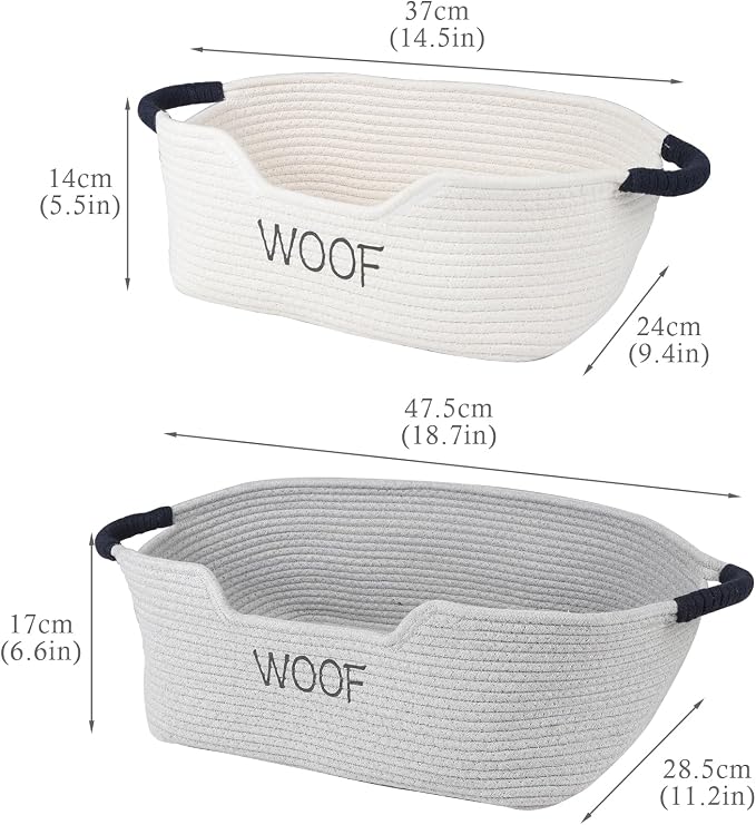 Morezi Dog Toy Basket 2 Pieces Woven Dog Toy bin Low in Front Organizer Storage - Perfect for Collecting Puppy Combs Shampoo Brushes Towel Grooming Stuff in Bathroom playroom Closet