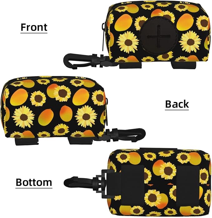 Mango Sunflower Pet Waste Bag Dispenser 0.2L | Portable Dog Poop Holder Waste Bag With Zipper Park Doggy Walking Accessory