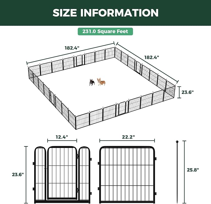 FXW Rollick Dog Playpen, Indoor, Yard & RV Camping, 24" H, 32 Panels | Easy setup, Heavy-duty, DIY layouts, Walk-through gate, for Puppies & Small Dogs, Patented