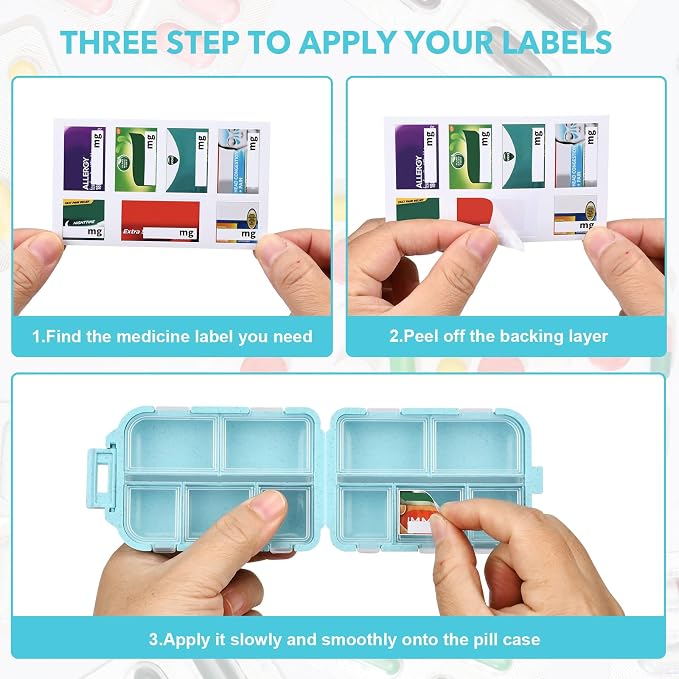 Large Blue Pill Organizer with 189 Labels, Travel Pill Case for Women (1 Pack)