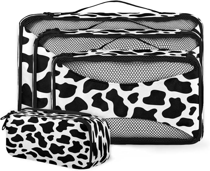 4 Set Packing Cubes for Travel, Cow Print Packing Cubes for Women, Travel Luggage Packing Organizers, Packing Cube Set, Cow Prints