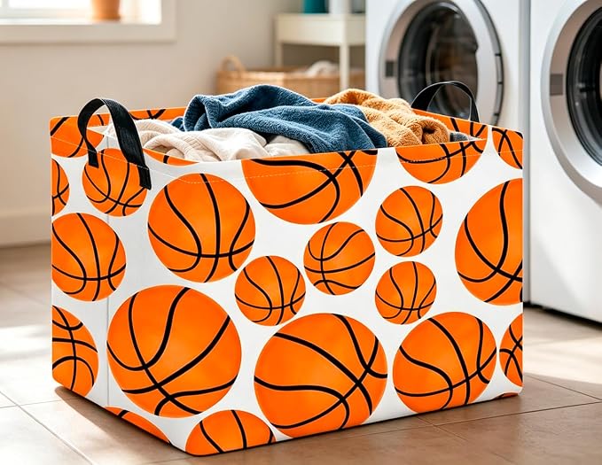 CLOCOR Rectangular Basketball Print Storage Basket Empty,Gift Basket,Books Box,Room Decor(Basketball)