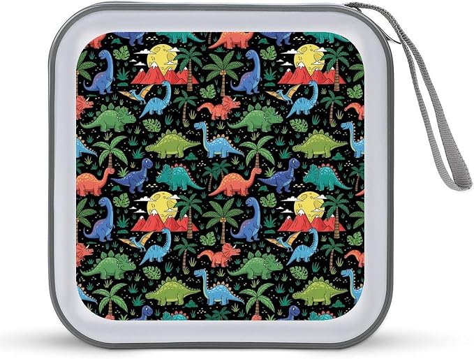 Portable 40-Capacity DVD Storage Binder Dinosaurs World, Hard Case CD Holder with Zipper, Organizer for Music Movies Game Discs