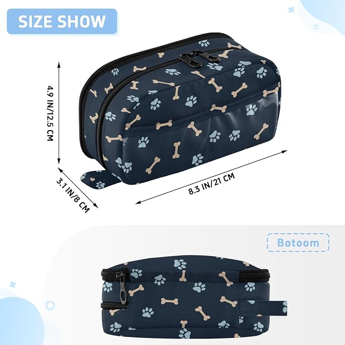 Pet Paw Black print Large Capacity Pencil Case with Zipper Water Resistant Portable Organizer Pen Bag for Students School Office