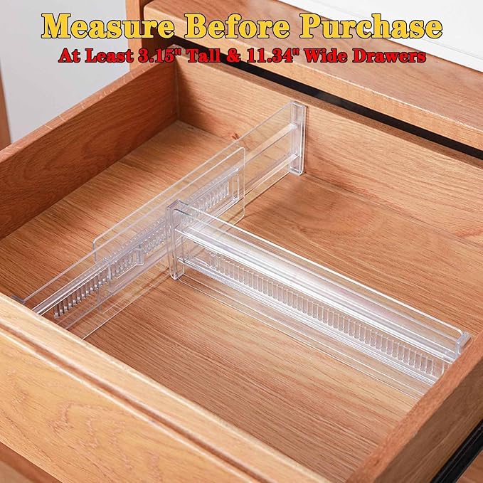 Drawer Dividers for Clothes,3.15" High 11.34"-19.69"(4pcs, white‌) | Adjustable Expandable Dresser Drawer Organizer, Clear Plastic Separators for Dresser, Baby Clothing