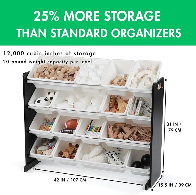 Humble Crew Supersized Toy Storage Organizer with 16 Removable Bins, Black/White – Large Toy Storage for Toddlers Ideal for Kids' Rooms, Playrooms, and Nurseries - Modern Toy Bins for Kids