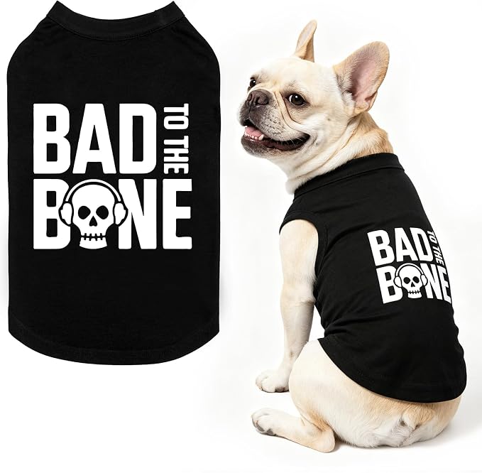 BINGPET Bad to The Bone Dog Shirts,Soft Cotton Puppy Tshirt,Breathable Lightweight Dog Costumes Tank Top Vest,Machine Washable Stretchy Clothes for Small Medium Large Dogs Boy Girl (L)