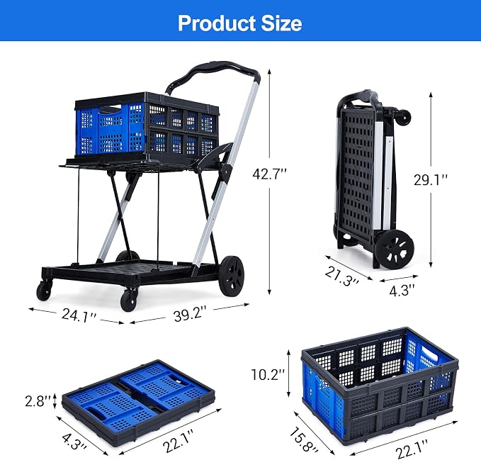 2-Tier Double Cat Litter Box Enclosure Furniture with Doors, Foldable Shopping Cart for Groceries, Hidden Storage, Ladder, Hammock, Metal Mesh for Apartment, Office, Travel, Green