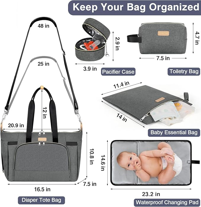 Diaper Bag Tote for Baby 7PCS, Large Mommy Bag with Portable Changing Pad | Multifunctional Hospital Bags for Labor and Delivery with Pacifier Case and Organizer Pouches,Travel Baby Bag for Boy Girl