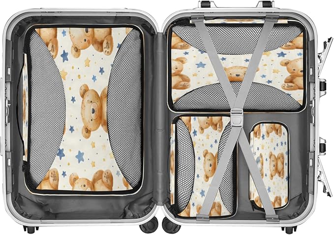 4 Set Packing Cubes for Travel, Teddy Bear Packing Cubes for Women, Travel Luggage Packing Organizers, Packing Cube Set, Bear Funny Animal