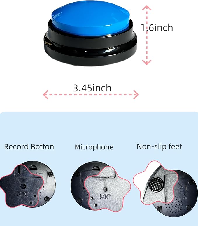 Dog Talk Buttons Voice Recording Button for Communication and Pet Training 30-Second Record & Playback Talking Button for Study, Office, Family, and Kids (Midnight Blue, one)