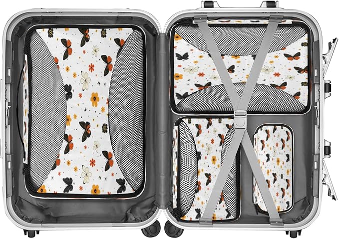 Packing Cubes for Travel, Spring Flowers Butterfly Travel Luggage Packing Organizers for Women Men, Large Custom Toiletries Bag for Clothes Shoes, Floral Butterfly