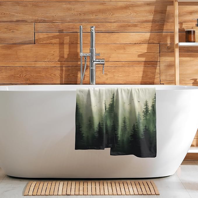 Giwawa Green Misty Forest Hand Towels Set of 2 Mountain Woodland Soft Guest Face Bath Towel Bathroom Decorations Thin Kitchen Tea Dish Towels