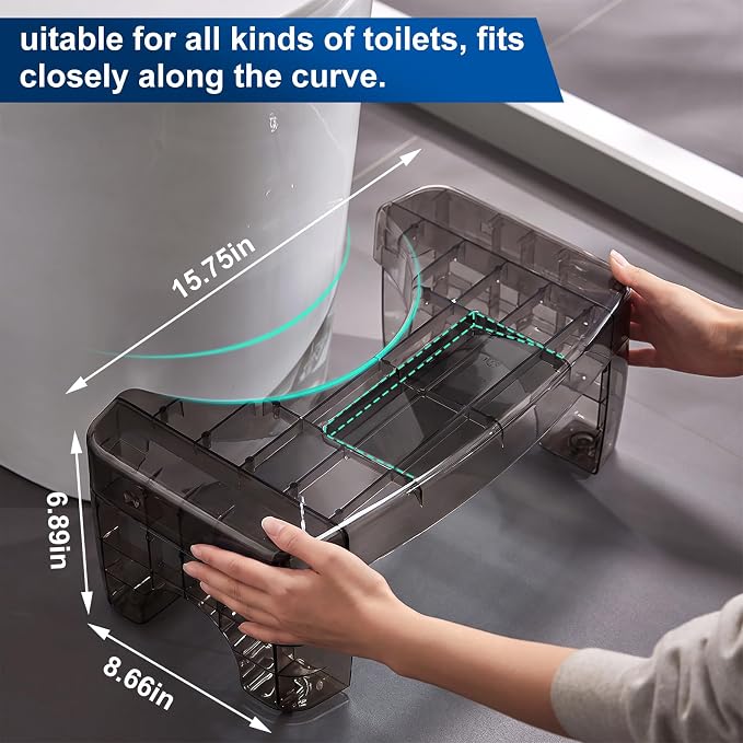 Folding Black Toilet Stool Squat Adult Bathroom Step Stool with Storage | Acrylic, Shatterproof & Heavy Duty, Built-in Phone Storage Slot, Bathroom & Toilet, Adults & Elderly