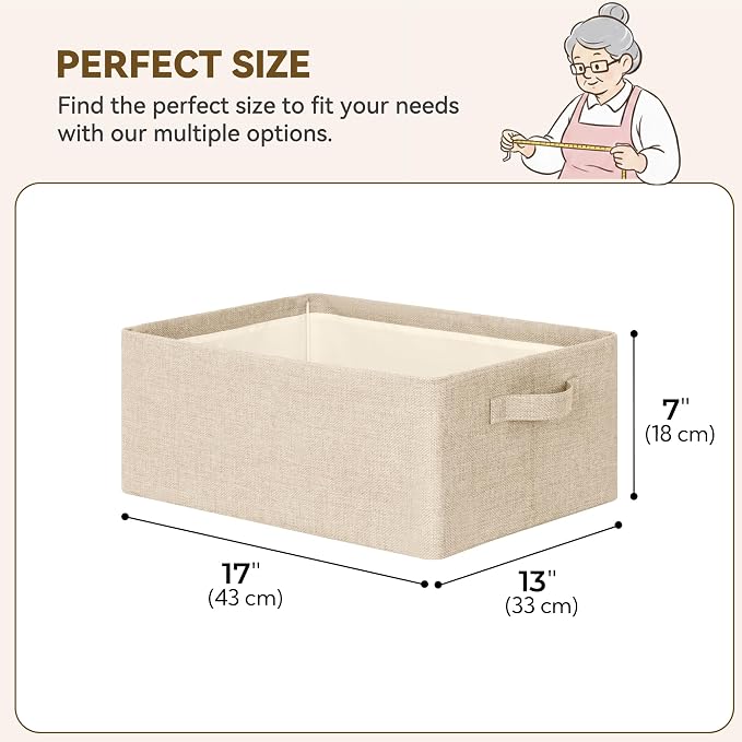 GRANNY SAYS Fabric Storage Basket, Storage Bins, Light Taupe, Large, 2-Pack | With Metal Frame, Foldable, Sturdy Handles, Organizer Bins for Closet, Shelf, Holds Blankets, Clothes, 17"x13"x7"