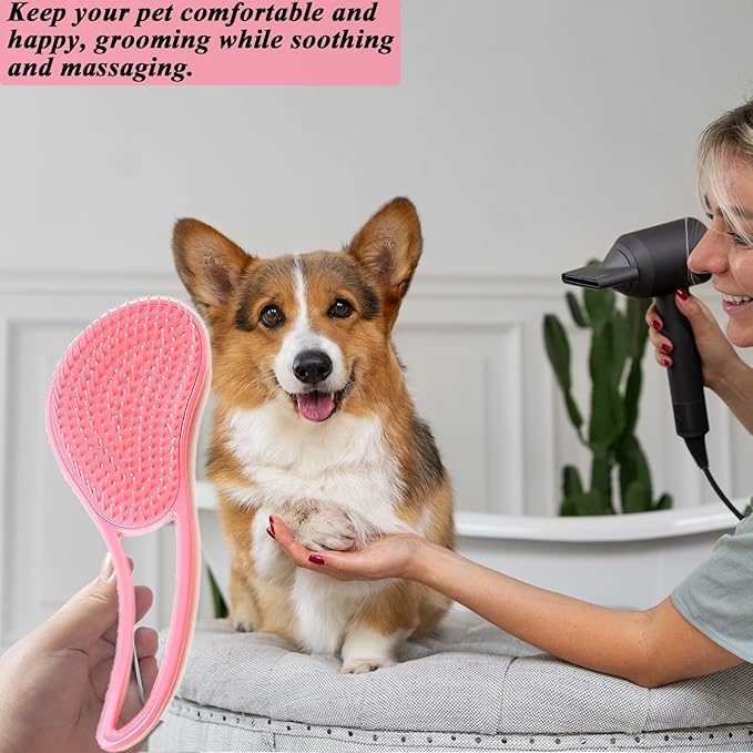 Dog Grooming Brush, Soft Puppy Massage Brush, Pet Hair Bathing Brush Comb, Hangable Grooming Tool for Poodles, Teddy, Yorkies, Maltese, Shih Tzu, Chihuahua (Dark Pink)