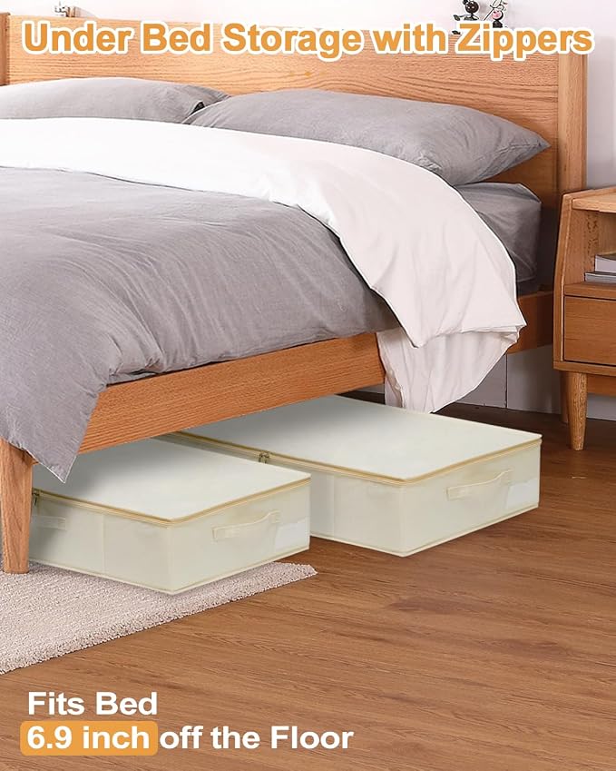 punemi Sturdy Under Bed Storage Box, Wedding Dress, 3Pack, Beige | Rigid Sides & Bottom, 50L Large Capacity for Evening Gowns & Heirlooms, Ideal for Closet, Shelf & Cabinet Storage