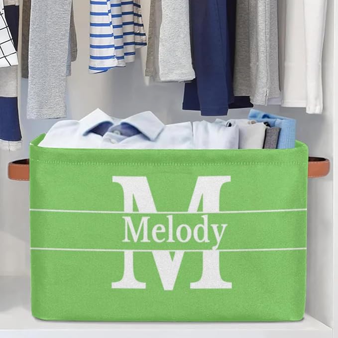 Personalized Spring Green Storage Bins, Initial Letter Storage Basket
