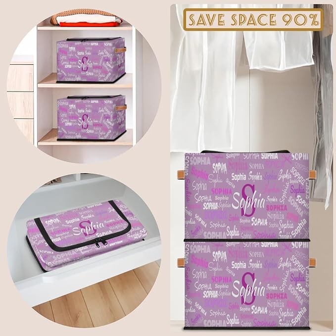 Custom Rectangular Baby Storage Basket with Zipper Lid, Kids Toys Bin, Books Shelf Basket, Clothes Towel Storage Bin for Nursery, Gift Basket, Pet Basket, Lavender Purple Color