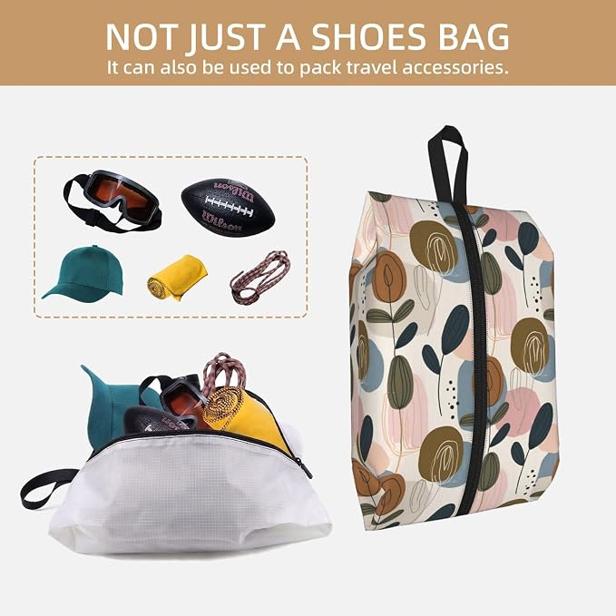 Abstract Organic Botanical Travel Shoe Bag for Men & Women, Waterproof Shoe Storage Organizer with Zipper, Portable Shoe Pouch for Sneakers, Heels, Sandals, Gym & Travel Luggage 2PCS