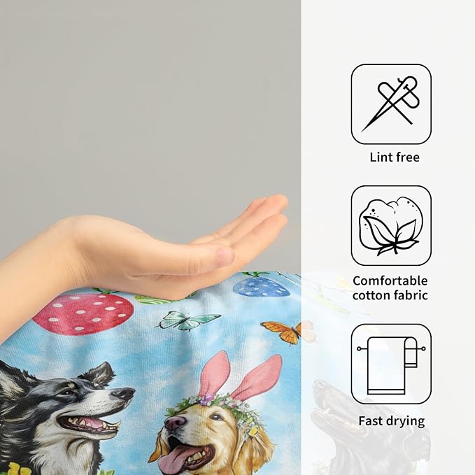 Giwawa Easter Dog Hand Towel Set of 2 Colorful Eggs Hunt Towel Spring Floral Funny Puppy Quick Drying Soft Dish Wash Tea Bar Cloth Decoration for Hotel Bathroom Gym Home