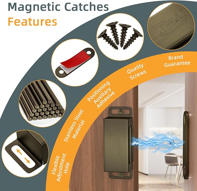Cabinet Magnetic Catch Jiayi 12 Pack Magnetic Closures for Cabinet Door Magnetic Cabinet Catch RV Drawer Latches and Catches Bronze Magnetic Latch for Kitchen Closet Cupboard Closer