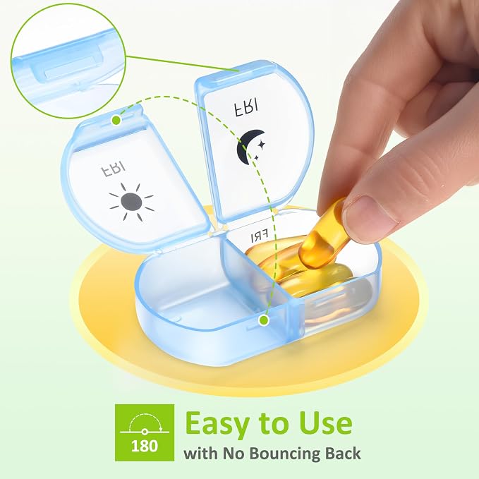 Fullicon Large Medicine Pill Organizer 2 Times a Day, AM PM 7 Day Travel | Each Compartment Holds 6 Fish Oils or 10 Vitamins, One Finger Open Lid, Double Secure Lock, Sturdy Hinges, Black Rainbow