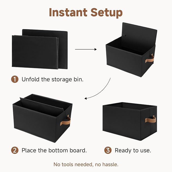 StorageWorks Closet Storage Bins, Black, Large, 3-Pack | Storage Bins for Shelves, Closet Organizers and Storage Baskets, Fabric Clothes Organizer, Foldable Laundry Baskets