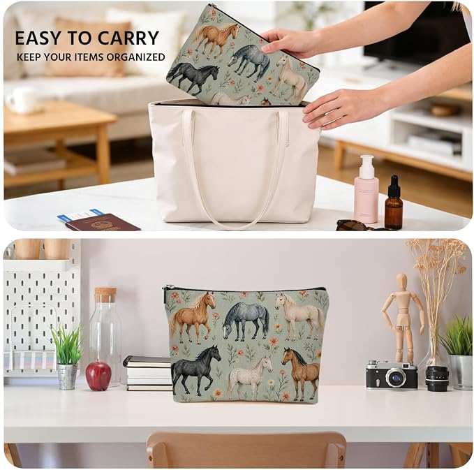 Horse Gifts Makeup Bag Horses Stuff Cosmetic Bag Travel Toiletry Bags | Makeup Pouch Graduation Birthday Gifts for Women Girls Horse Lovers Equestrian Friends Daughter Sister Niece Coworker