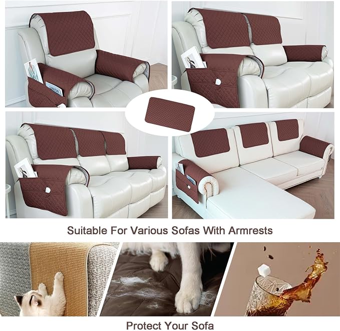 Large Polyester Armrest and Headrest Covers with 2 Pockets | Soft, smooth polyester resists daily wear nonslip silicone backing helps shield recliners and sofas from pet scratches