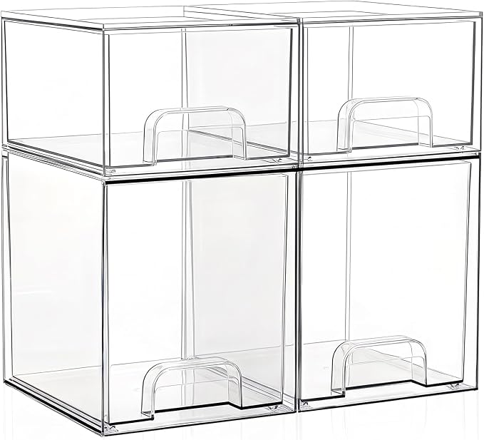 Bottle Storage Organizer Baby: Acrylic Stackable Storage Drawers | Clear Bottles Station Organizer for Countertop, Vanity, Bathroom, Cabinet Organization - 4 Pack