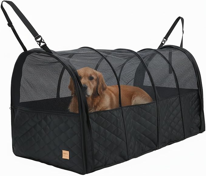 Soft Sided Collapsible Dog Crate for Car - XL Portable | Collapsible dog car crate folds small Secure straps for back seat, SUV & trucks. Portable for multiple dogs, area restriction