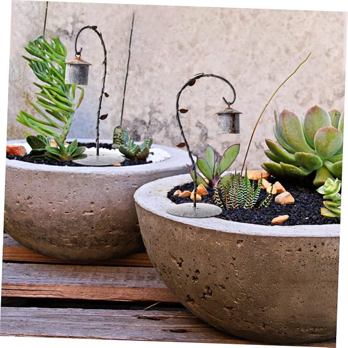 Micro Landscape Iron Wrought Bird Hut with Hanging Hook Retro Rust Desktop Stand for Miniature Decor for Home Garden and Candle Display Light Grey