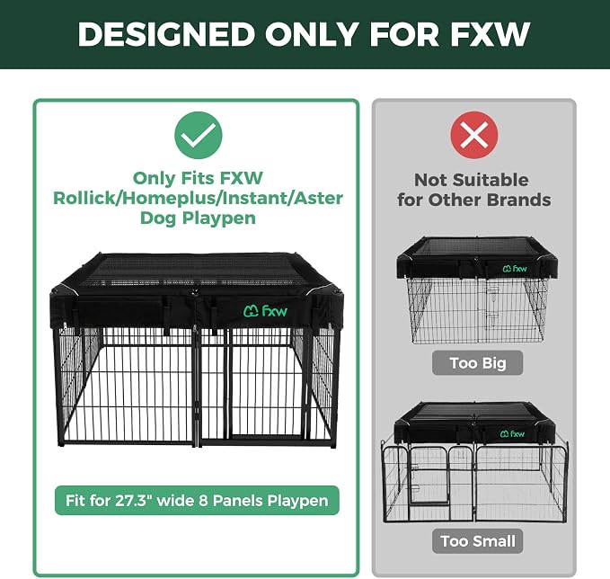 FXW Mesh Top Cover for 32"/40"/45" H 8-Panel Dog Playpen, Square | Helps Deter Jump-Outs, Tear-Resistant, Quick Setup, Compact Storage, Fits FXW Only, Playpen Not Included