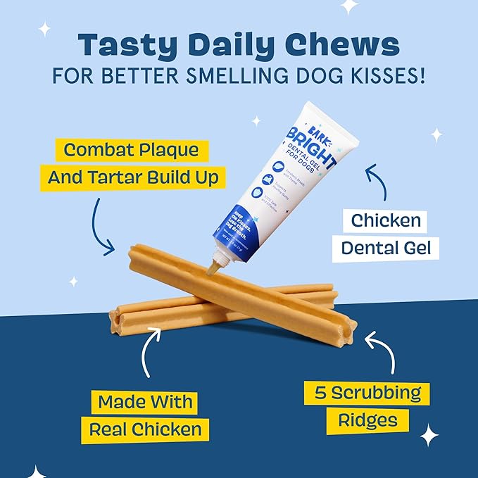 Barkbox Bright Original Dog Dental Kit, 30 Teeth Cleaning Chew Sticks & Toothpaste, Large Breeds