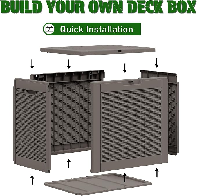 30 Gallon Outdoor Storage Box Waterproof Deck Box for Patio | Gray, Resin, Small, Weatherproof, Lockable, Compact, Easy Assembly, Patio Pool Garden Accessories Storage, Organization