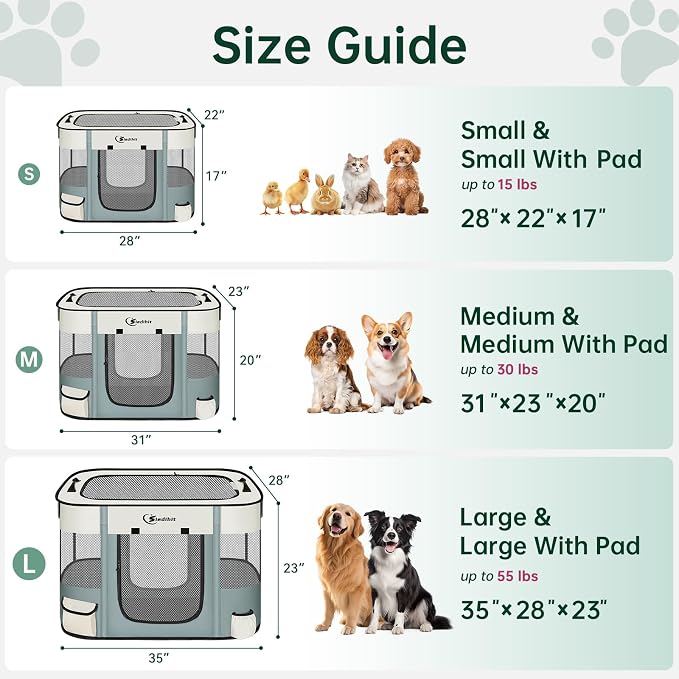 Siedihit 31" Dog Playpen,Cat Puppy Pen, Pet Portable Crate Indoor Outdoor | Durable Travel Camping Use,Foldable Dog Kennel Tent Cage for Rabbit Small Animals with Carrying Case(Grey with Pad, Medium)