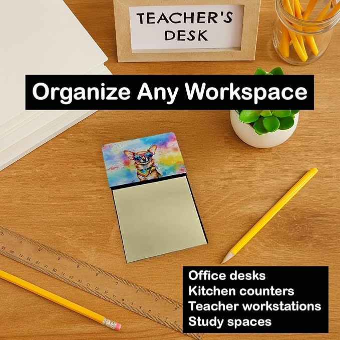 Caroline's Treasures Chihuahua Hippie Dawg Sticky Note Holder Refillable Dispenser Self-Sticky Note Pads, Memo Pads Blank Desk Accessories