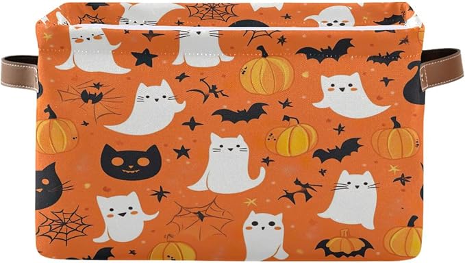 Kigai Storage Basket, Fabric Collapsible Closet Organizer Bin | Halloween Boo Waterproof Foldable Canvas Basket with Handles for Shelves, Nursery, Closet, Bedroom & Bathroom