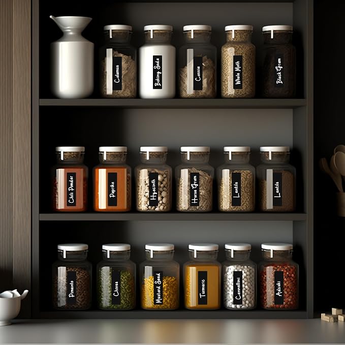 200 Chalkboard Labels for Containers, Removable Black Jar Labels Stickers with Chalk Marker, Reuseable Pantry Containers and Storage Bin Organization