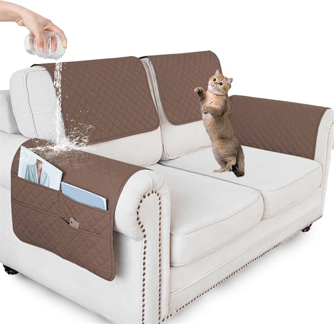 Large Polyester Armrest and Headrest Covers with 2 Pockets | Soft, smooth polyester resists daily wear nonslip silicone backing helps shield recliners and sofas from pet scratches