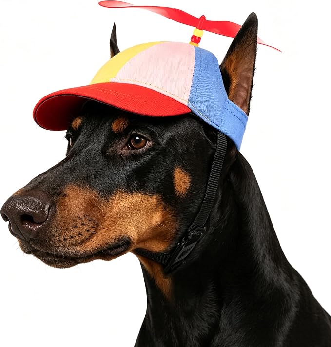 Pet Propeller Hat - Colorful Rainbow Helicopter Hat, Adjustable Cute Baseball Cap with Removable Propeller for Small Medium Dogs & Cats (Sizes S/L)