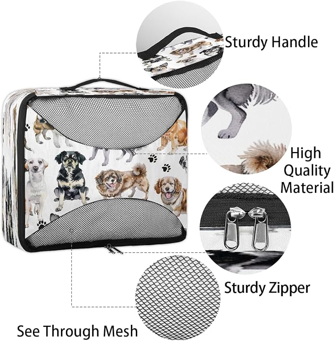 OSAM SPACE Dog Breed Cute 4 Set Packing Cubes for Travel Lightweight Suitcase Cube Storage Organizer Luggage Space Saver Packing Bags for Vacation Business Camping