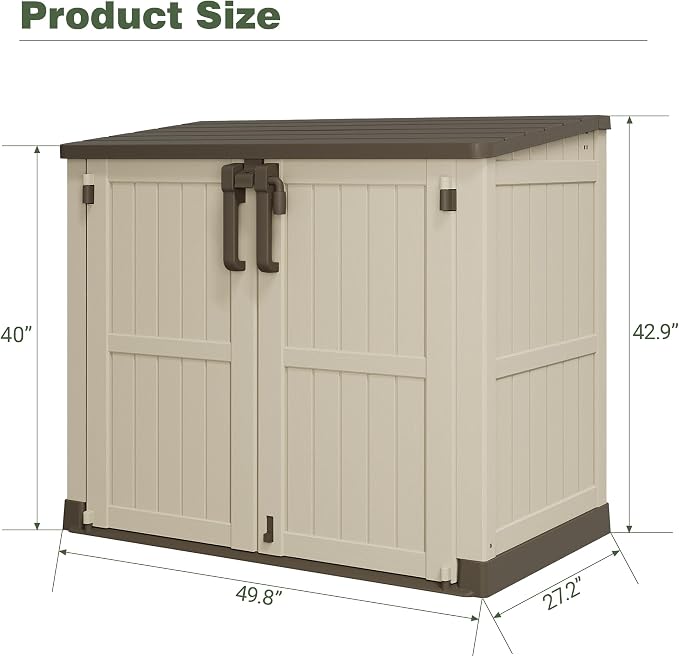 LHBcraft Waterproof Outdoor Storage Box 36 Cu Ft with Lockable Doors,Portable Outdoor Storage Shed,Horizontal Outdoor Storage Cabinet for Garden,Easy to Assemble