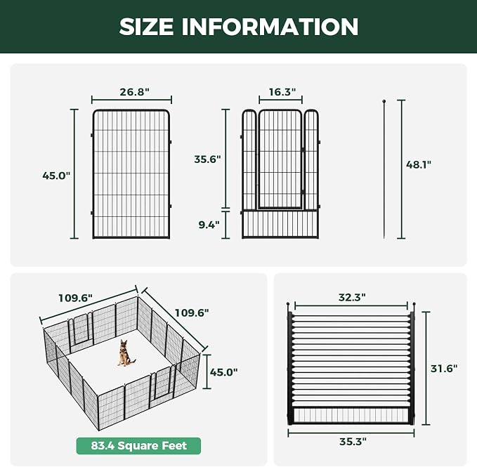 FXW Rollick Dog Playpen with RV Step Grid, 45" H, 16 Panels | Heavy-Duty & Easy setup Play Area, Helps Close Stair Gaps, Fits 32" RV Step Opening, For Large Dogs, Patented