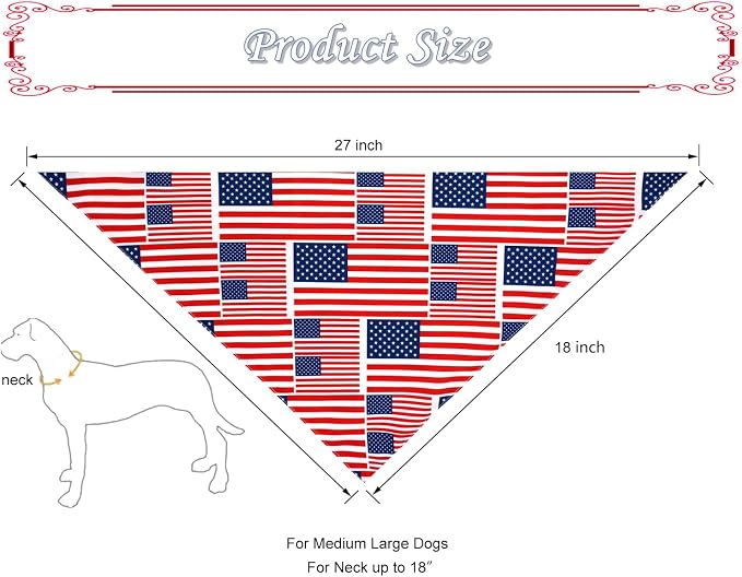 American Flag Dog Bandanas,4th of July Dog Bandana,Large Summer Triangle Patriotic Scarves for Memorial Day and Independence Day,Pet Outfits for Boys and Girls,Red,White & Blue(2PCS,Large)