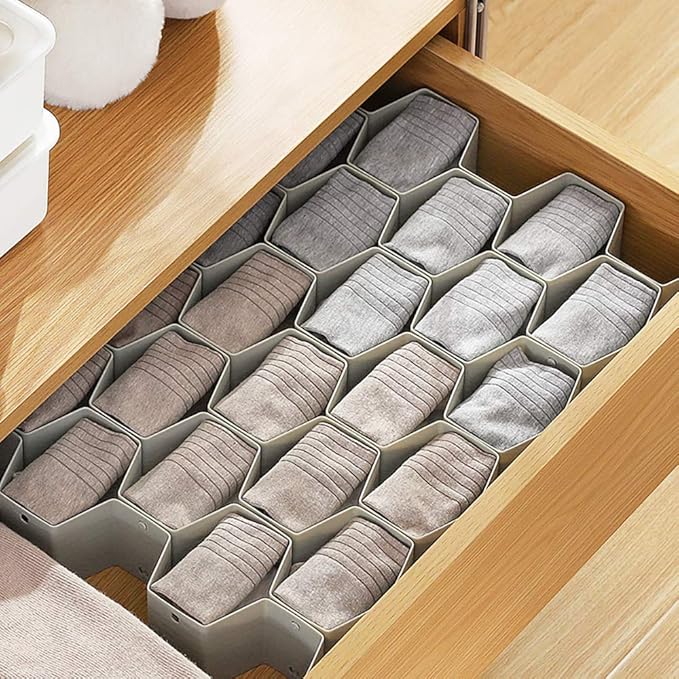 Drawer Divider Organizer DIY Plastic Grid Honeycomb Drawer Divider Gray 2 Pack