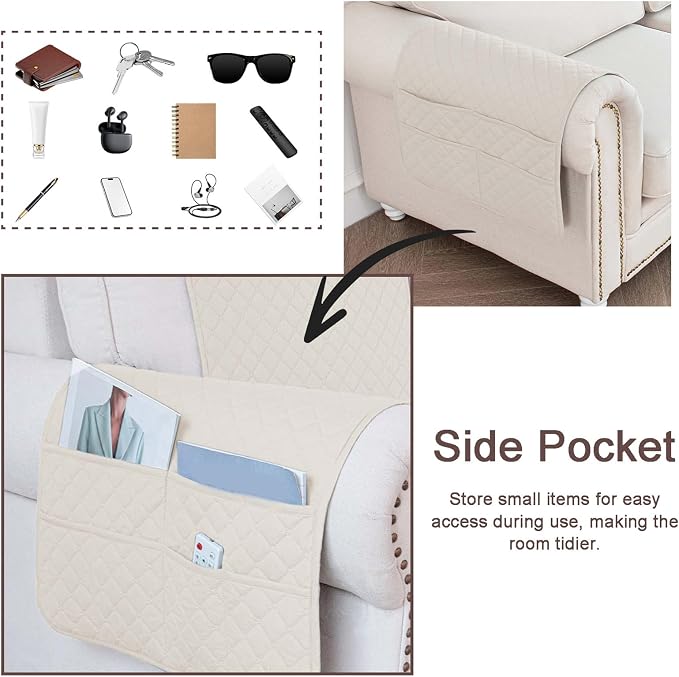 Large Polyester Armrest and Headrest Covers with 2 Pockets | Soft, smooth polyester resists daily wear nonslip silicone backing helps shield recliners and sofas from pet scratches
