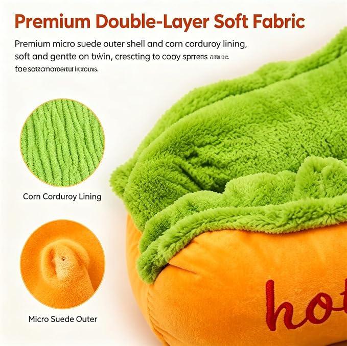 Hot Dog Dog Bed, Hot Dog Bun Dog Bed, Hotdog Dogbed for Dachshund, Funny Petbed House, Novelty Hotdog Sleepbed Small Puppy Large Dog Soft Kennel Sleepingbed Pet Accessories (M)
